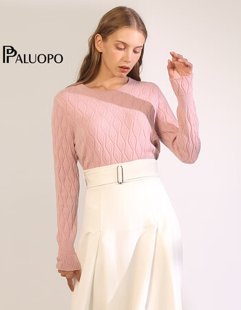 帕罗女装2018冬季新款100%纯羊绒衫女士菱形花纹 e78288 深紫红 110