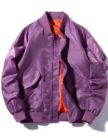 春秋季工装男士外套ma1飞行员夹克男棉服韩版宽松棒球服 紫色【单款】