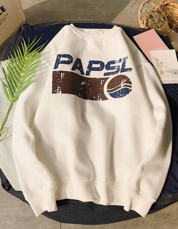 男生圆领字母图案印花加绒卫衣男 港风文艺平铺 白色 xl