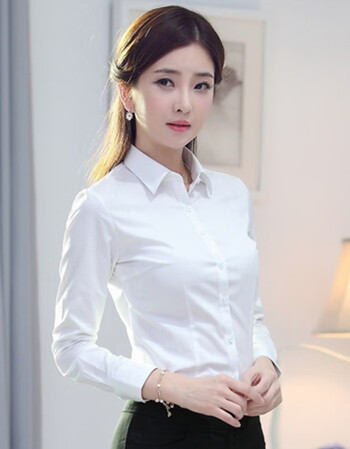 白衬衫女长袖职业装修身气质甜美工衣女衣服夏秋女装便宜正装上衣 浅