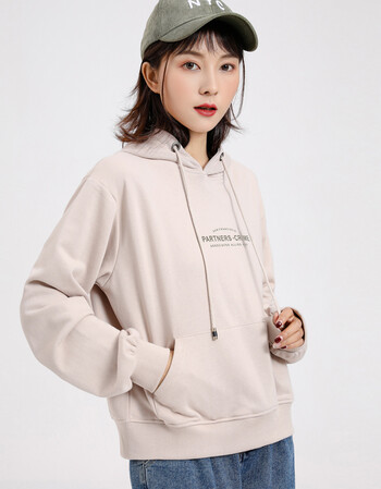 欧丝卡春秋装短款cec连帽卫衣女学生百搭上衣浅杏色l码建议110120斤