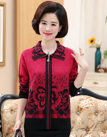 【京东精选 】中老年女装秋装长袖针织外套50岁60妈妈装印花喜庆开衫