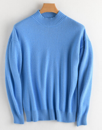 羊绒衫半高领男落肩袖宽松加厚衫男冬季大码针织衫青年毛衣男 浅蓝色