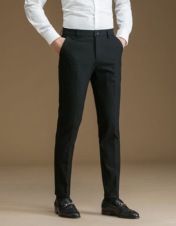 powo西装裤男士商务正装修身秋季西服裤小脚免烫黑色韩版休闲裤子男