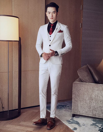 【11u002e11特惠开始】㊣ 西服套装男白色新郎结婚礼服修身婚庆韩版
