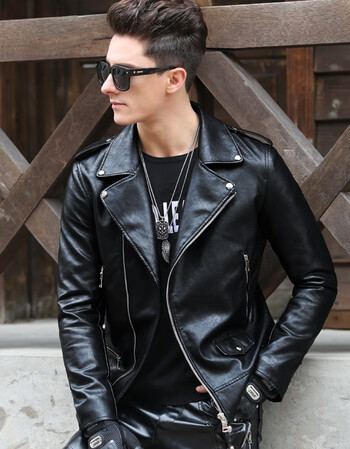 机车皮衣男2018秋季新款韩版修身港风青年薄外套休闲黑色皮夹克潮