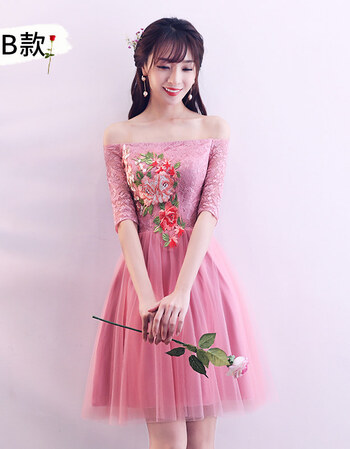 粉色伴娘服短款2018新款姐妹团伴娘礼服连衣裙韩版小晚礼服女 028豆沙