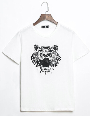 幸福时光 刺绣 老虎头 男士短袖t恤 白色 xxl