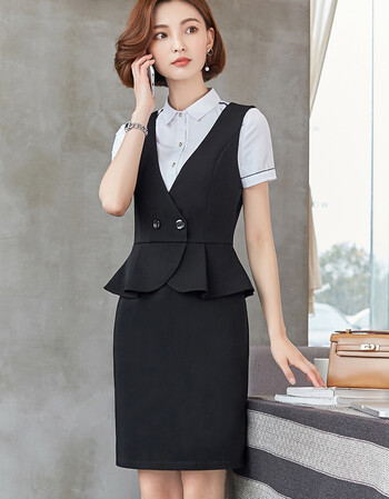 港蕴职业装女装套装夏装ol珠宝店酒店前台工作服女正装工装马甲连衣裙