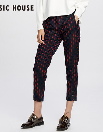 basic house/百家好时尚女式裤子休闲长裤 红色 26/s