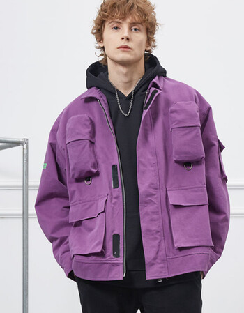 beaster 17ss army jacket 多口袋军事夹克ma-1潮牌工装外套男女 紫色
