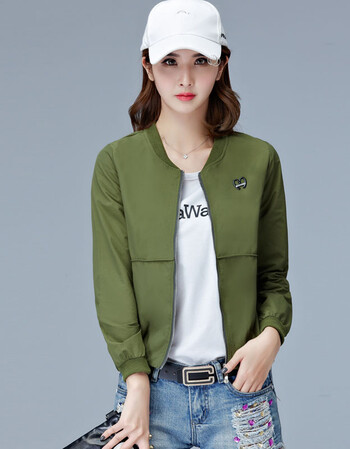 小矮个小款长袖短版立领溥外套夹克女衫土休闲外衣春外穿上衣 绿色