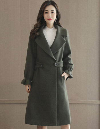 毛呢外套女中长款新款款呢子大衣30岁40女装妮子衣服cy 军绿色 4xl