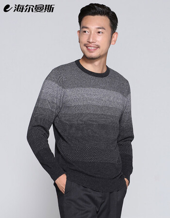 男装 羊绒衫 海尔曼斯 海尔曼斯2017秋冬男低圆领长袖羊绒衫针织衫