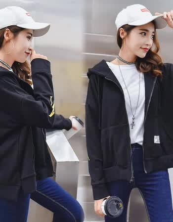 2018春季连帽印花卫衣外套女韩版bf短款棒球服学生宽松百搭夹克潮