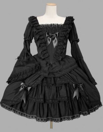 lolita哥特式喇叭袖連身短裙 公主宮廷洋裝 漫展舞臺演出服 定製sn