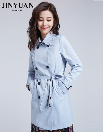 金苑春季纯色经典韩版时尚百搭职业风衣双排扣