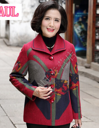 paul品牌中老年女装秋冬呢子大衣妈妈装秋装毛呢外套50-60岁奶奶装