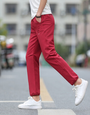 秋冬季运动裤男加绒男裤休闲裤男装学生卫裤束脚长裤子 红色 165/72a