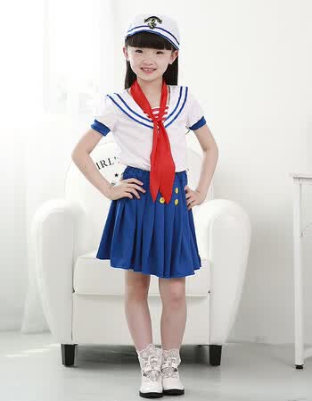 阿坡饵圣诞节女童水手舞台表演服装 儿童小海军套装儿童水手cos服装 m