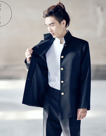 阿坡饵 现货定制!日本dk男子服装三件套学生制服cos服装黑色中山装 衬