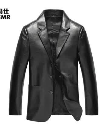 海宁皮西服男真皮头层绵羊皮西装男真皮皮衣单休闲外套 黑色 180/xxl
