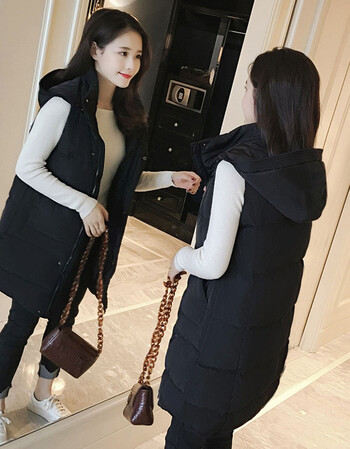 棉马甲女中长款秋冬新款韩版背心修身坎肩大码加厚棉服马夹潮 黑色