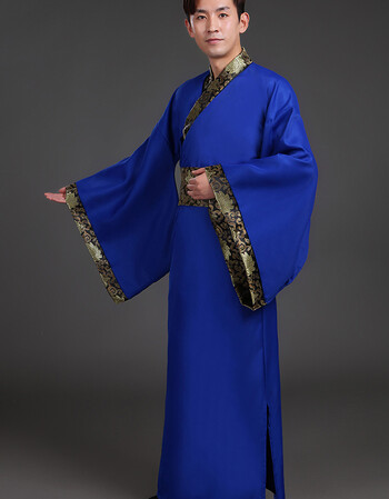 新款剑客侠客古装 大侠服装 唐装汉服 古代侠客男装武士表演服装 蓝色