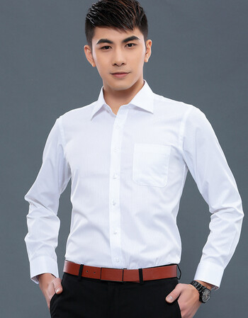 男士长袖衬衫男秋季修身免烫商务男装休闲正装白衬衣男职业装白色工作
