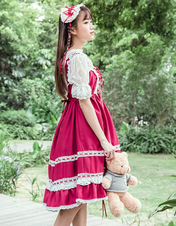 蒂卡黛日系日本吊带丝带蕾丝花边lolita连衣裙女软妹洋装萌jsk日常