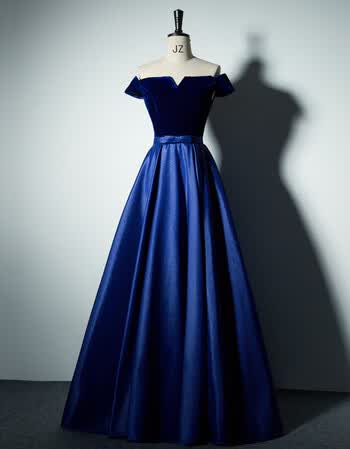 敬酒服新娘2017新款一字肩冬季晚修身长款宴会结婚主持女 蓝色 xxl