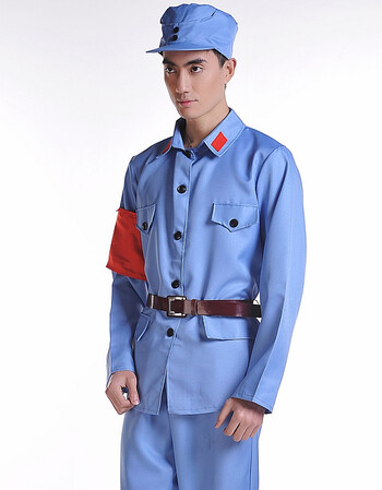 八路军演出服装儿童军装男女红军新四军表演服装红军演出服 蓝灰色