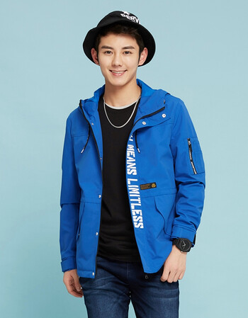 【清仓】夹克男士2017春装新款连帽休闲百搭茄克外套青少年潮 蓝色