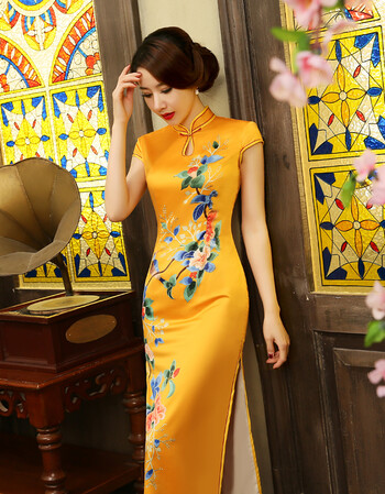 夏尔维纳2017夏时尚气质复古改良新款真丝丝绸长款大码