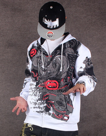 秋冬季加肥加大嘻哈外套街头潮个性涂鸦街舞卫衣男女 鬼步舞衣服 白色