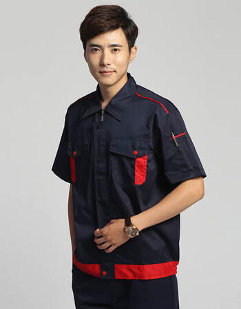 工装男套装夏季短袖工作服套装男汽修劳保服上衣工装宽松多口袋木工