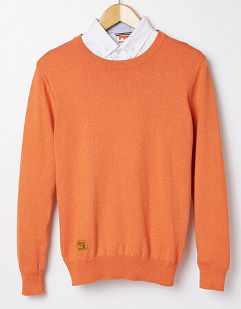 圆领毛衣男韩版潮流套头毛衫保暖针织打底衫冬季修身羊毛衫男 橘色 m