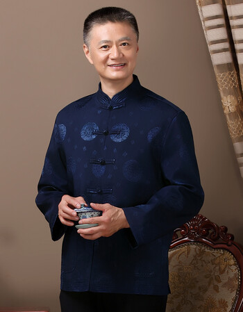 中老年唐装男外套中国风爸爸爷爷加绒厚套装老人过寿生日婚礼唐装
