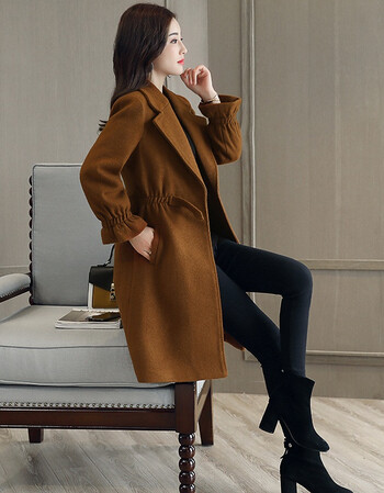 毛呢大衣女中长款韩版2017秋冬新款气质收腰显瘦百搭色妮子外套sn6811