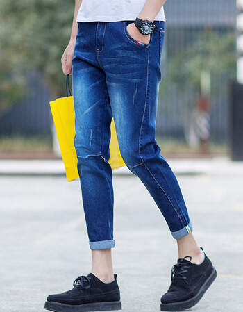 森青年男士牛仔裤弹力休闲小脚裤男生长裤子纯色韩版修身潮 深蓝色 30