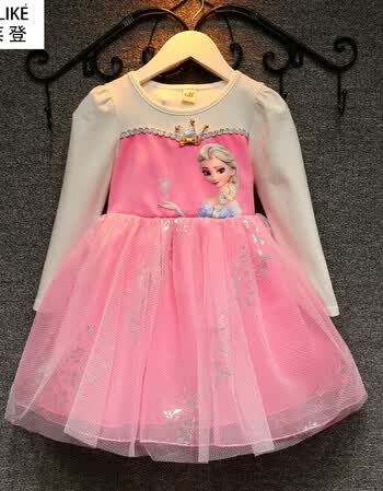 秋冬季3新品4冰雪奇缘爱莎裙5迪士尼公主裙6加绒女童连衣裙冬新 粉色