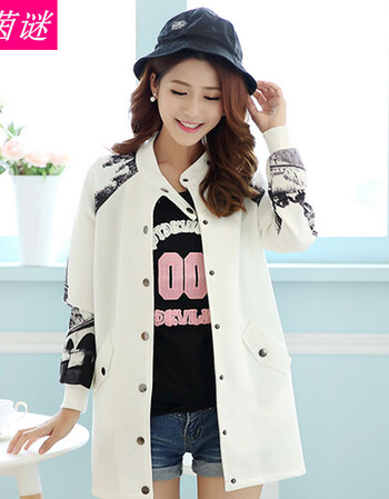 茵谜※2015秋装新款女装短外套太空棉卫衣棒球服 白色 m