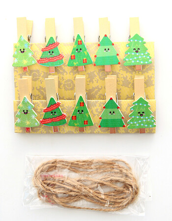 创意照片木头夹子小悬挂夹照片墙装饰 挂绳子麻绳照片夹文艺 圣诞树