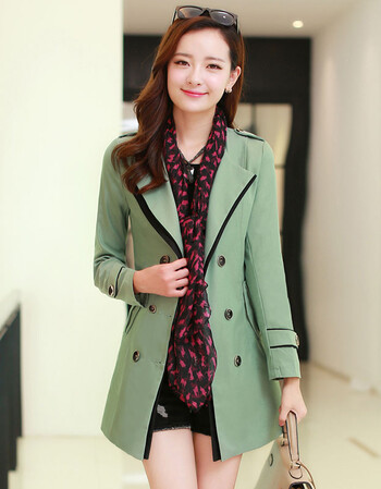风衣外套女2015新款春装 韩版修身气质中长款女式风衣 果绿 m