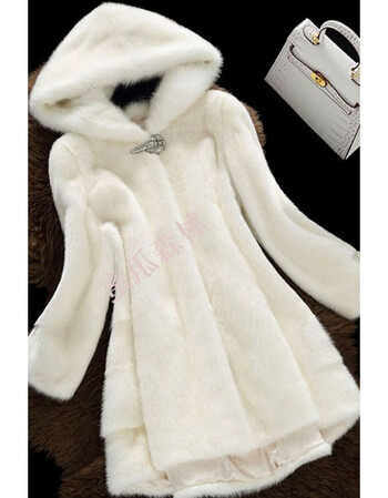 新款裘皮水貂毛毛皮草外套整貂皮大衣女士中长款连帽修身 白色 s