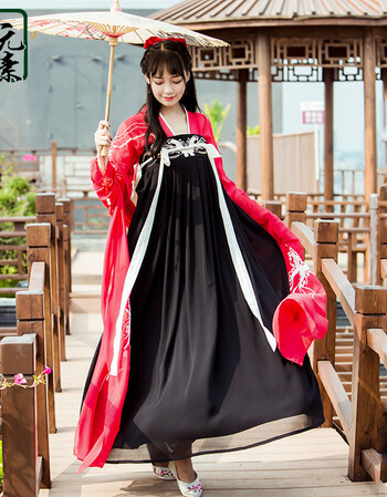 浅末汉元素汉服女装红色对襟古装汉服改良日常