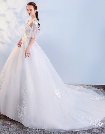 婚纱礼服 大码新娘结婚显瘦v领齐地公主梦幻拖尾 白色拖尾 xl