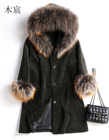 女装 皮草 木宸(muchen) 鲜诺2017秋冬新款带帽貉子领女羊剪绒皮草