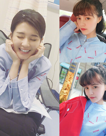 风沙渡 关雎尔乔欣关关同款2018春夏宽松刺绣长袖条纹衬衫女韩范 半身