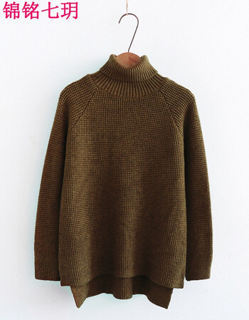 冬新款秋女高领针织衫长袖色女式毛衣韩版厚毛线衣女装一件 姜糖色